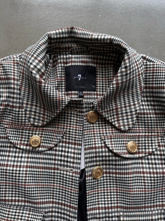 7 For All Mankind / Cropped Plaid Jacket Gold Buttons / brown - Picture 4 of 10